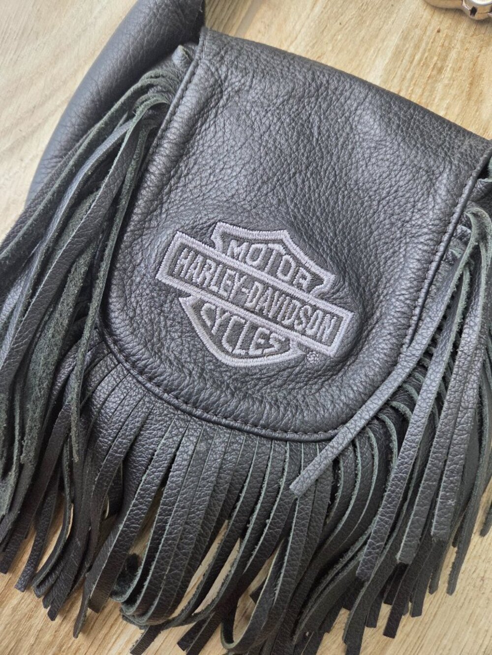 Vintage Harley-Davidson Black Leather Fringe Hip Bag / Crossbody